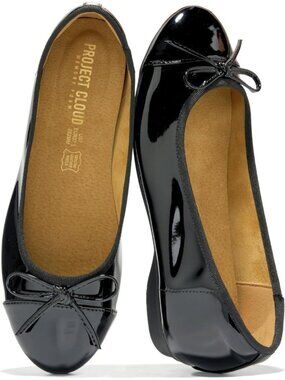 Women's Black Patent Ballet Flats Leather Insole Memory Foam Comfortable Shoes